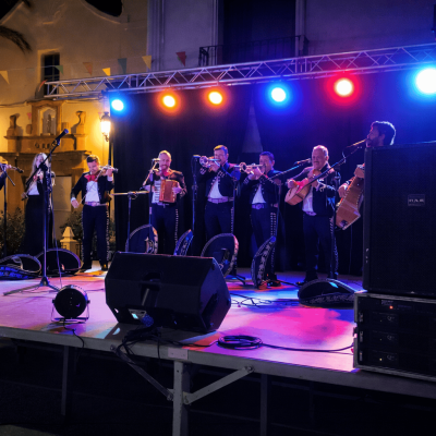 Músico profesional de Mariachi Los Reyes tocando en un escenario, Festival, Concierto y Fiesta de Pueblo